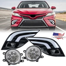 Pair For 2018 2019 2020 Toyota Camry SE XSE LED Fog Light Lamp w/ LED DRL