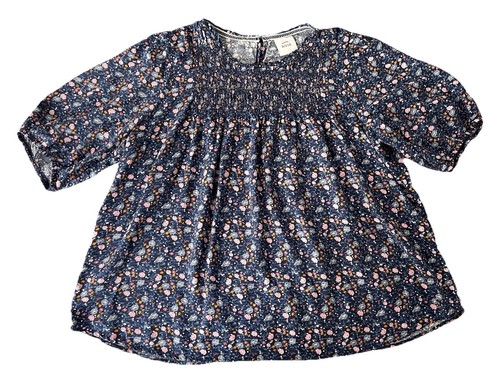 Knox Rose Smocked Top Womens XL Blue Pink Floral Prairie Boho Cottagecore EUC