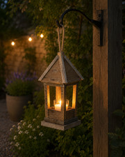 Reclaimed Wood Hanging Lantern Rustic Wooden Candle Holder Indoor Outdoor Decor
