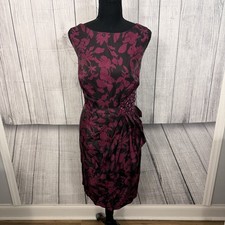 Adrianna Papell Women's Sz 14W Red & Black Floral Cocktail Dress w/ Rhinestones