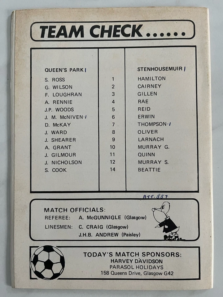Queen’s Park Vs Stenhousemuir 29/10/83 Scottish League Second Division - Image 2 of 2