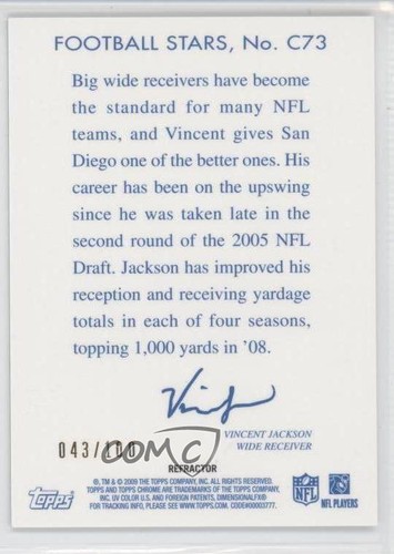 2009 Topps Chrome 1935 Chicle Design White Refractor /100 Vincent Jackson #C73 - Picture 2 of 3