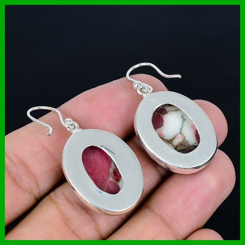 Kingman Red Mohave Copper Turquoise Stone Hook Ethnic Dangle Earrings 925 Silver - Picture 5 of 11