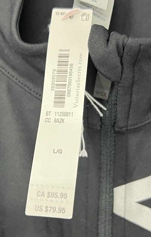 Victoria’s Secret Sport NUEVO CON ETIQUETAS Mujer’s Negro Luxe Chaqueta Grande Ropa Deportiva Cremallera Foto 3 de 4
