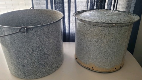 Cream City Granit Emaillegeschirr schwarz/blau & grau gesprenkelt Wasserbad Einmachglas - Bild 4 von 10