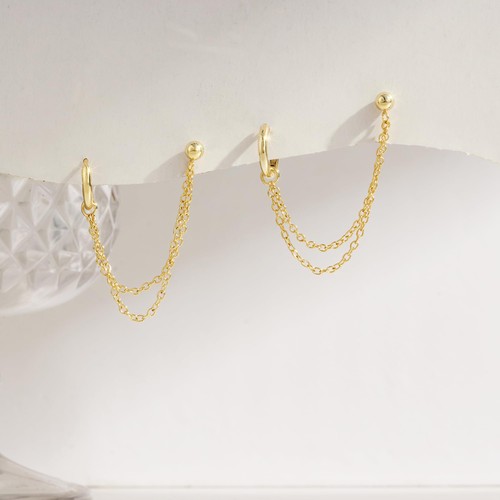 Pendientes de cadena de oro para mujer de moda: hipoalergénicos enchapados en oro de 14K da... - Imagen 7 de 7