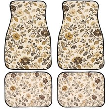 Car Floor Mats Set of 4 Vintage Botanical 26.8"L x 17.3"W x 0.4"Th Floral