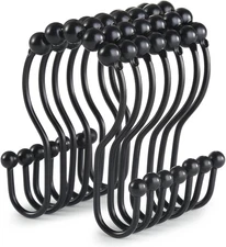 Shower Curtain Hooks, 12 Pcs Shower Curtain Rings, Stainless Steel Black Shower