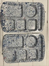 2 VTG Melamine confetti cafeteria lunch tray Blue/white Confetti #155 14x10
