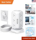 10Ft Flat Plug Surge Protector with 12 AC & 4 USB Ports - Space-Saving Design