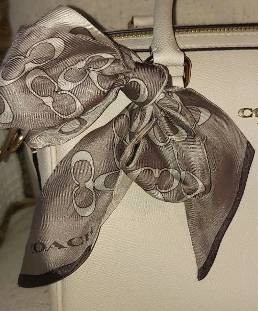 Coach Hair/Bag Scarf ? silk reversible Gray Monogram! NEW Coach Signature C Gray Birch Cream Reversible Skinny  main image 3