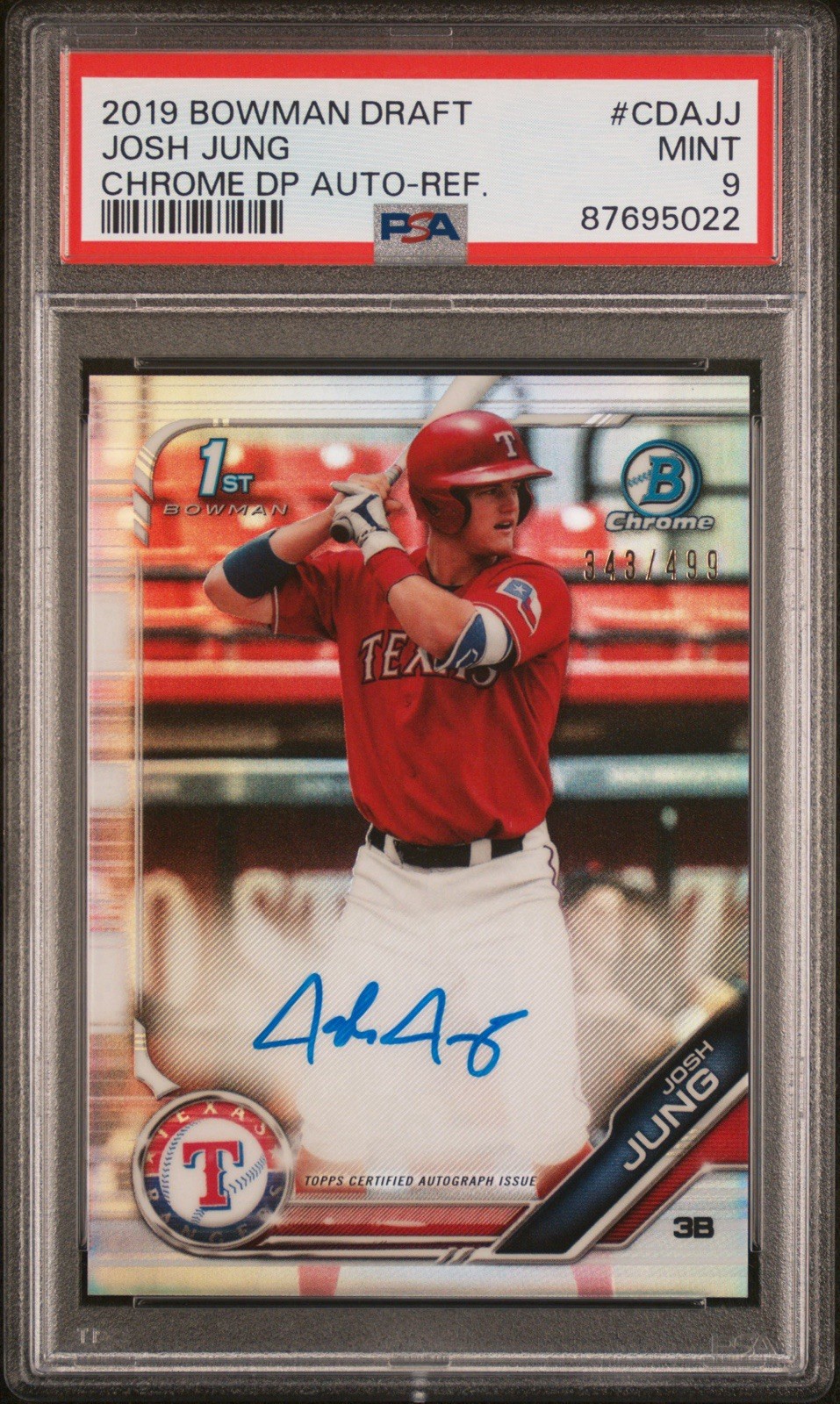 2019 Bowman Chrome Draft Josh Jung 1st bowman Refractor Auto /499 PSA 9