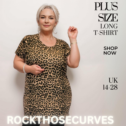 ROCKTHOSECURVES WOMENS T-SHIRT LEOPARD PRINT SHORT SLEEVE LONG LENGTH TOP PLUS - Picture 9 of 9