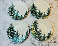Royal Norfolk Christmas Winter Green Trees Dinner Plates 10.5” Set Of 4