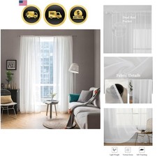 2 Panels Solid Color White Sheer Window Curtains Elegant Window Voile Panels/...