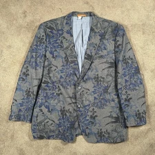 Tallia Blazer Jacket Mens 52L Gray Blue Floral Print Sport Coat Two Button