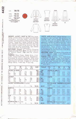 Butterick Muster 4432 ~ Misses' Jacke, Rock & Top ~ sehr locker sitzend ~ L-XL - Bild 2 von 4