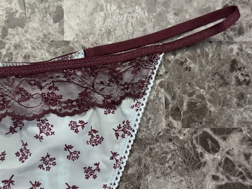 VICTORIA'S SECRET L SMOOTH BLUE MAROON FLORAL LACE VINTAGE RARE THONG PANTIES - Picture 2 of 5