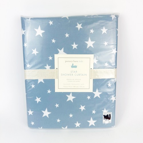 NEW Pottery Barn Kids Star Cotton Shower Curtain Dusty Blue 72x72" Button Hole - Picture 3 of 4