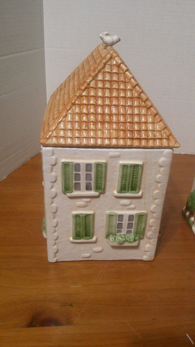 2- Vintage Springtime Country Cottage House Ceramic Cookie Jar & Pasta Canister - Picture 8 of 13