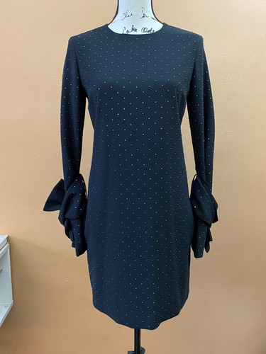 VICTORIA VICTORIA BECKHAM Black Studded Embellished Long Sleeve Dress Size 0 - Picture 1 of 6