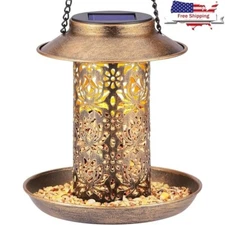 Solar Bird Feeder Hanging Metal Lantern Heavy Duty Wild Bird Feeder Outdoors New