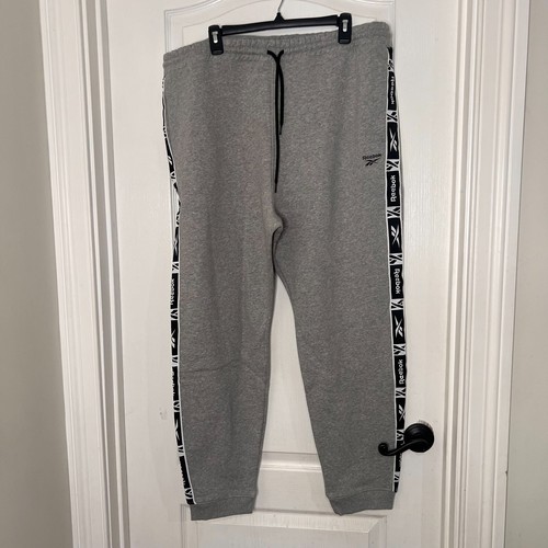Reebok Mens Sweatpants XL Gray RI Tape Jogger Drawstring Pull On Stretch NWT - Picture 2 of 9