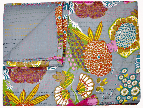 Indische Handarbeit Blumenmuster Überwurf Decke Tagesdecke Baumwolle Kantha Quilt Überwurf - Bild 3 von 41