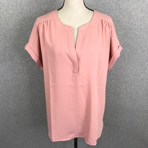 J Jill Pink Wearever Tunic Top Blouse Womens 1X V-Neck Short Sleeve NWT