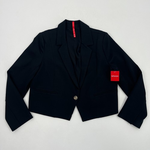 SPANX NWT Black Ponte Crop Blazer One Button Front Stretch Womens Large - Picture 3 of 14