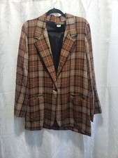 Toni Garment Vtg Brown Plaid Single Button Blazer Sz S Made In USA Contemporary