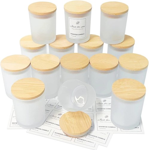 7 OZ Frosted Empty Candle Jars with Bamboo Lids and Sticky Labels for Making Can - Picture 8 of 12