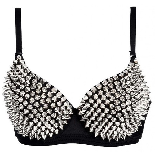 Golden Silber Damen Sexy Rock Style Spike Nieten Punk Push Up BH Nachtclub