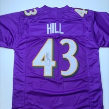 Justice Hill Signed Purple Custom Football Jersey Ravens Beckett Witnessed