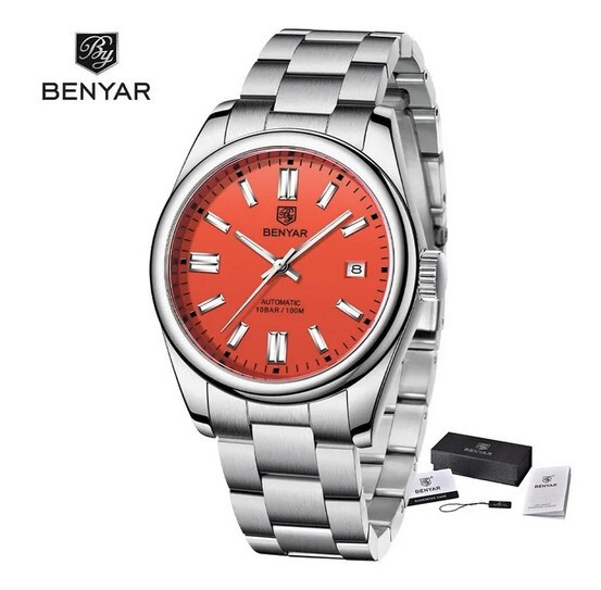 Montre automatique étanche tout en acier avec dateur pour homme