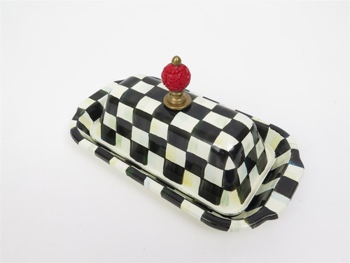 Plato de mantequilla con tapa Mackenzie Childs Courtly Check 1/4 libra 9" x 5" - Imagen 6 de 6