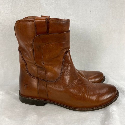 Frye Paige Short Riding Leather Ankle Boots Western Cowboy Pull On Cognac 6.5 - Picture 4 of 14