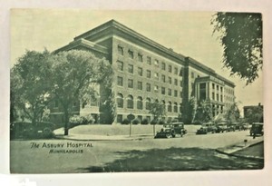 Vintage-Postcard-Minneapolis-Minnesota-c-1907-1915-The-Asbury-Hospital-Old-Cars