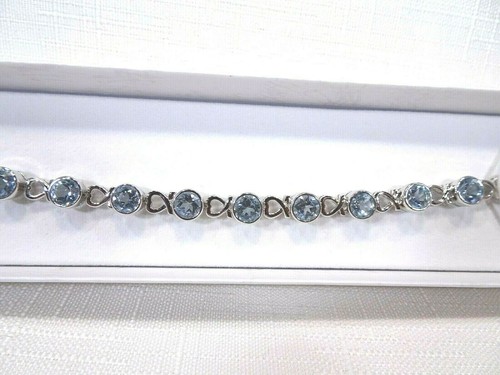 11.88ct Natural Sky Blue Topaz Solid Sterling Silver Heart Adjustable Bracelet - Bild 11 von 12