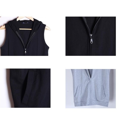 Men Cotton Blend Hooded Gilet Sleeveless Vest Waistcoat Jacket Tops Zip Grey - Bild 9 von 12