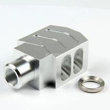 SILVER Compact Tanker Style Muzzle Brake 1/2x36 TPI for 9MM
