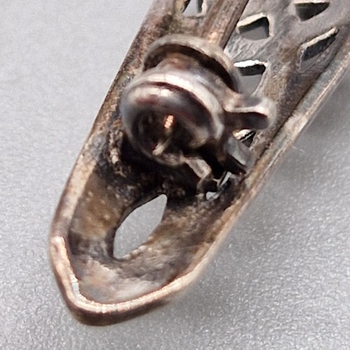 Vintage Bar Brooch Celtic black onyx 925 silver white metal - Picture 5 of 6