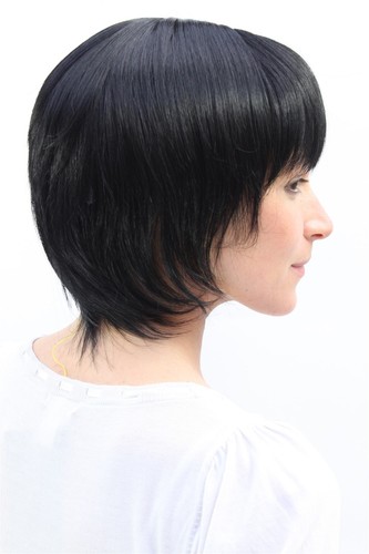 Damen Perücke kurz fransiger Bob Pony Kunsthaar schwarz 25 cm 1003-1 Kurzhaar  - Bild 3 von 4