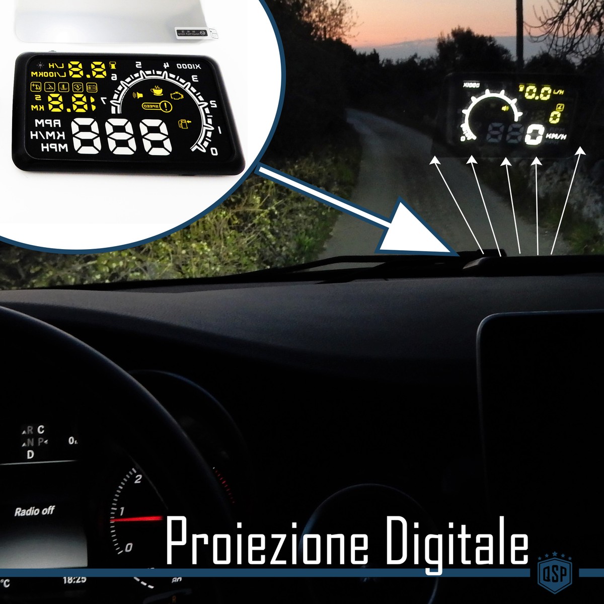 Display Head-Up Per Auto, Sistema Di Proiezione Del Tachimetro GPS Per Parabrezza Con Display Ad Alta Definizione Bussola Avviso Di Eccesso Di Velocita Visualizza La Velocita In Kmh E Mph 94271470