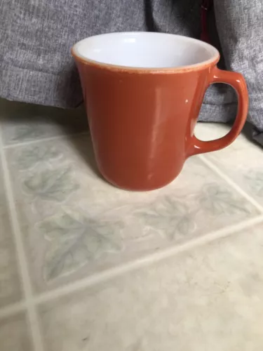 Vintage Pyrex Corning Glass D Handled Burnt Orange/White Mug #50
