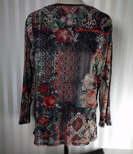 Coldwater Creek Top Womens Sz L 3/4 Abstract Tribal Texture Stretch Round Neck - Picture 5 of 8