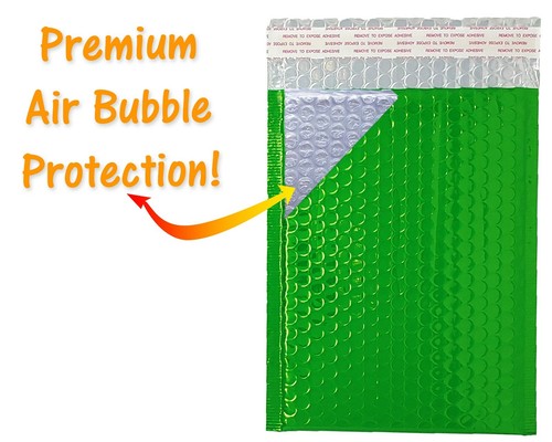 6x10 Candy Apple Green Metallic Bubble Mailers,Strong Padded Shipping Envelopes - Picture 9 of 9