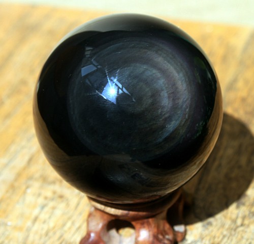 ¡ARCO IRIS DE 2,2""! BOLA ESFERA DE CRISTAL DE CRISTAL DE OBSIDIANA OJO DE GATO NATURAL 1 - Imagen 3 de 9