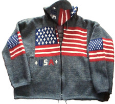 VINTAGE YARI ARTESANIAS WOOL SWEATER,USA FLAG FRONT BACK OTAVALO ECUADOR, M