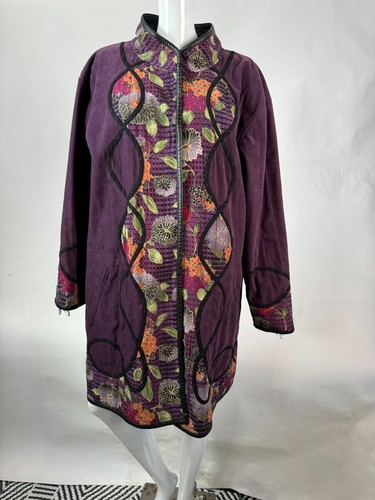 Reversible Vintage 80s Womens Coat With Floral Quilted Pattern & Black Faux Leat - Picture 11 of 24